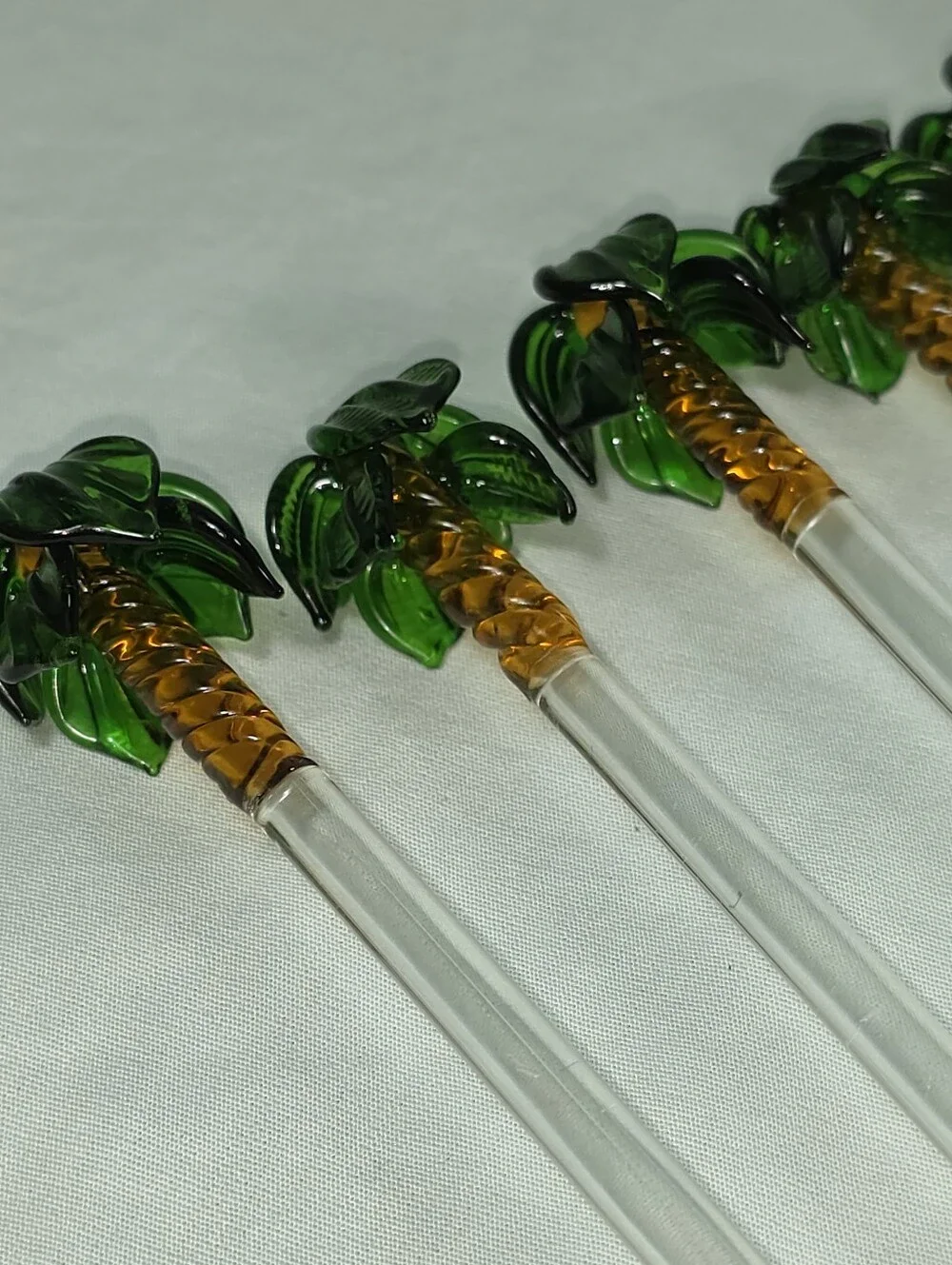 Vintage Hand Blown Glass Palm Tree Cocktail Stir Sticks Tiki Barware Set of 10